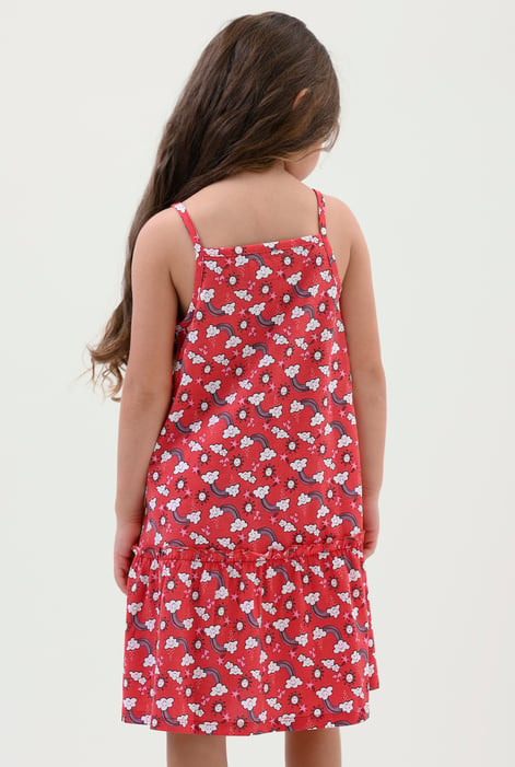 Girls Red Sleeveless Tiered Jersey Dress