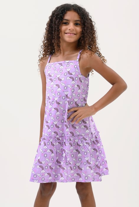 Girls Purple Sleeveless Tiered Jersey Dress