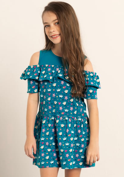 Girls Printed Ruffles Dress (5/6yrs-10/11yrs)