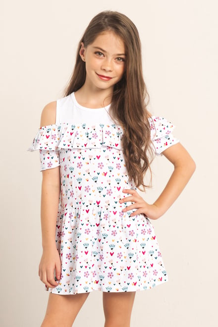 Girls Printed Ruffles Dress (5/6yrs-10/11yrs)