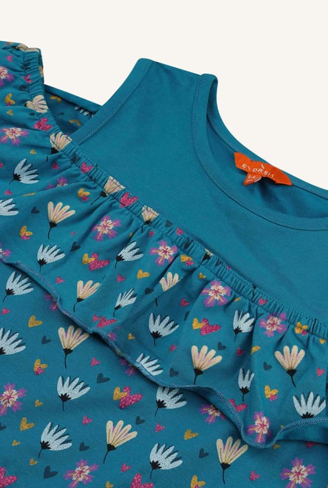 Girls Blue Printed Ruffles Dress (5/6yrs-10/11yrs)