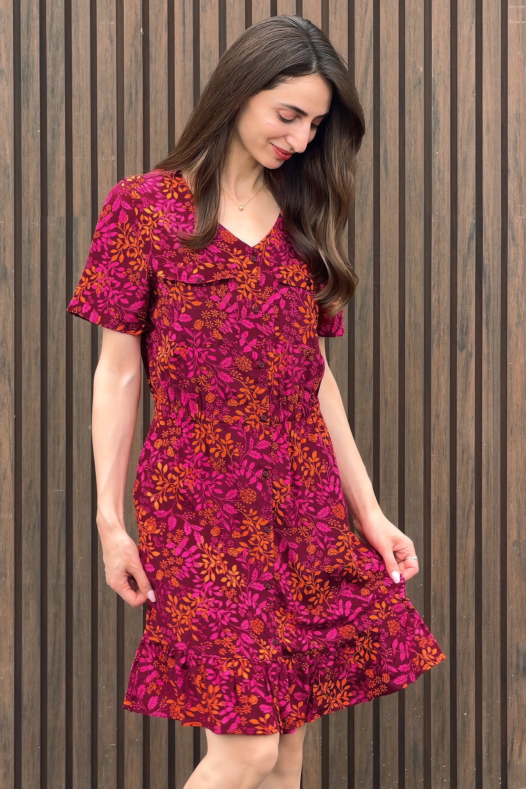 Womens V-neck Button Through Dress