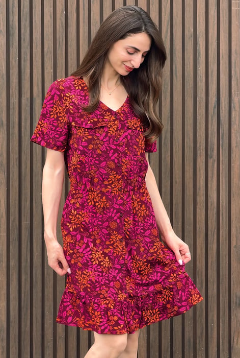 Womens Green V-neck Button Through Dress