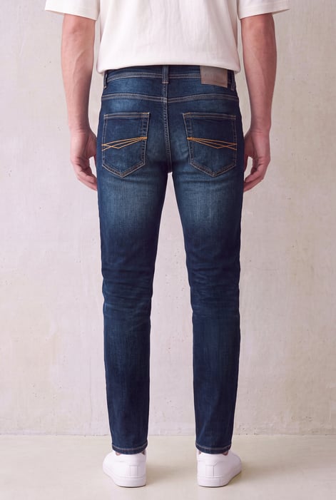 Men’s Deep Blue Skinny Fit Stretch Washed Jeans | Enorsia