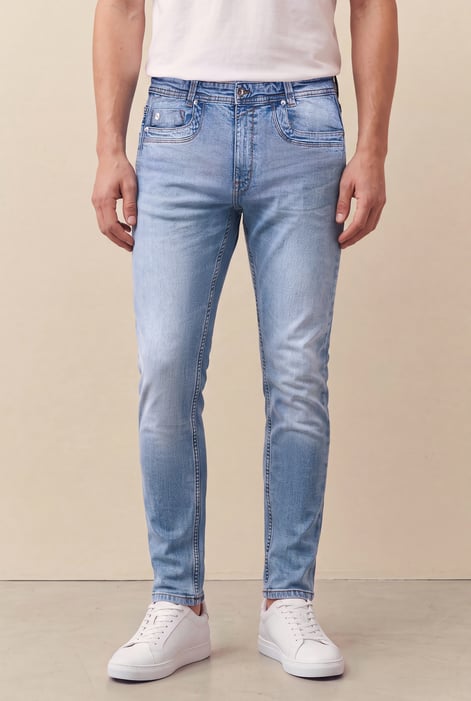 Men’s Mid Blue Skinny Fit Stretch Washed Jeans | Enorsia