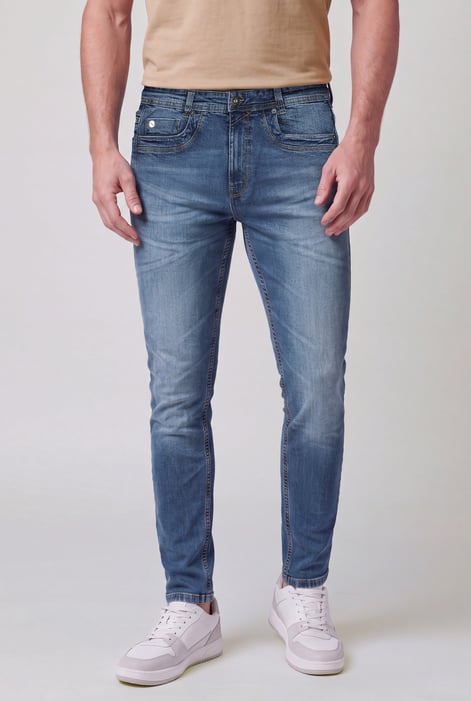 Men’s Mid Blue Skinny Fit Stretch Washed Jeans | Enorsia