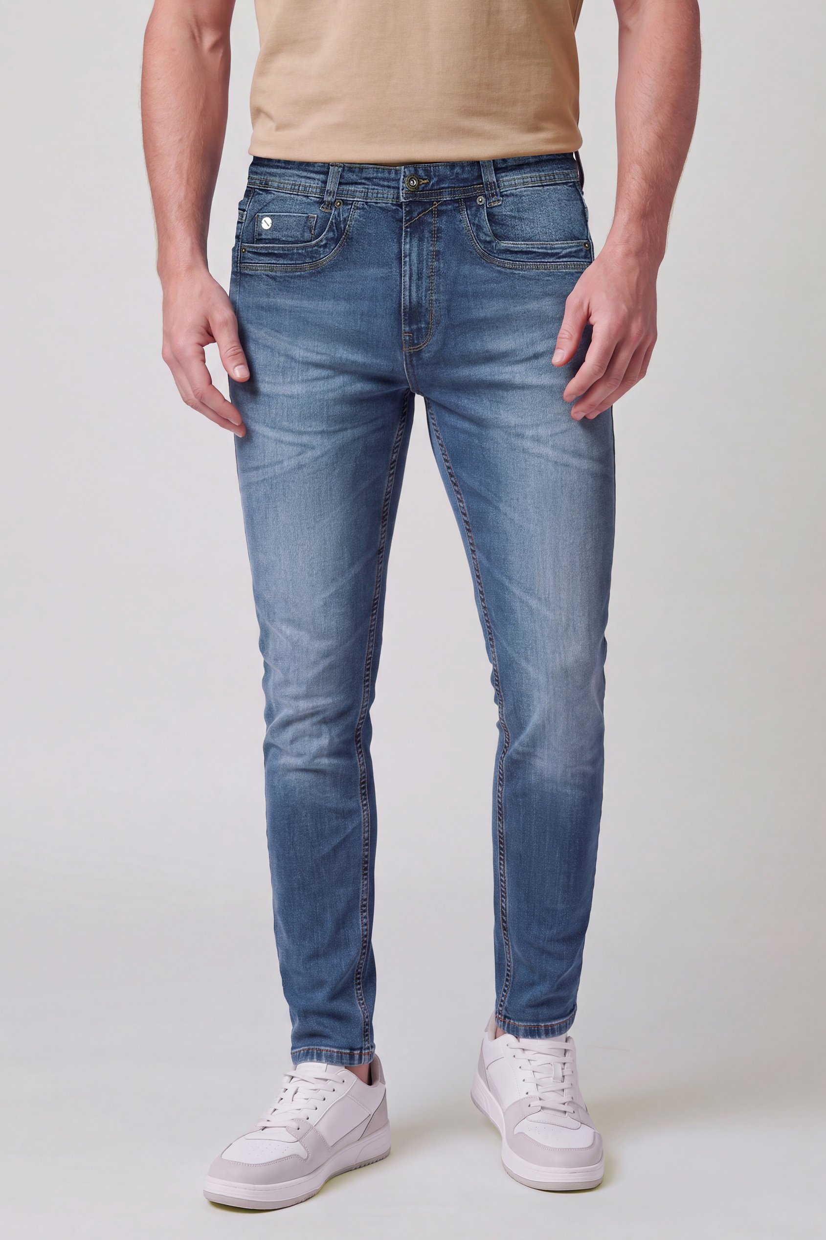 Enorsia Men's Mid Blue Skinny Fit Stretch Blue Denim Jeans - Uk 30