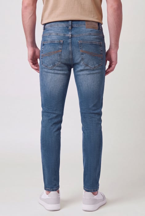 Men’s Mid Blue Skinny Fit Stretch Washed Jeans | Enorsia