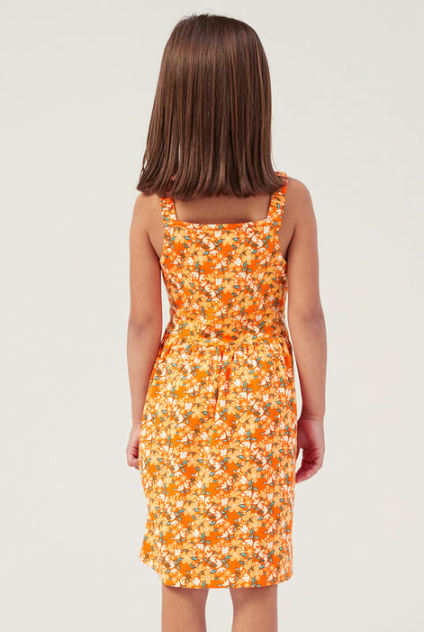 Orange Strappy Floral Printed Jersey Dress