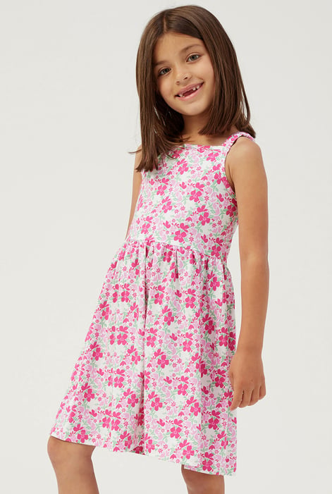 White Strappy Floral Printed Jersey Dress