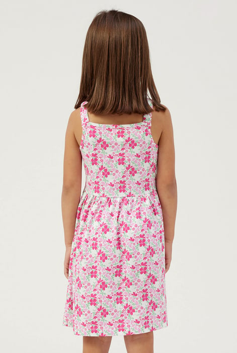 White Strappy Floral Printed Jersey Dress