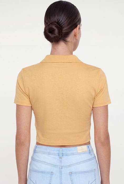 Women’s Yellow Cotton Jersey V Neck Cropped Top