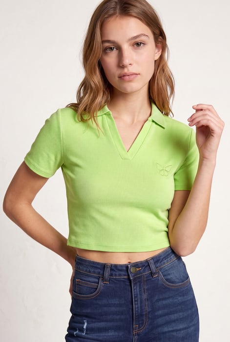 Women’s Green Cotton Jersey V Neck Cropped Top