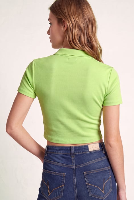 Women’s Green Cotton Jersey V Neck Cropped Top