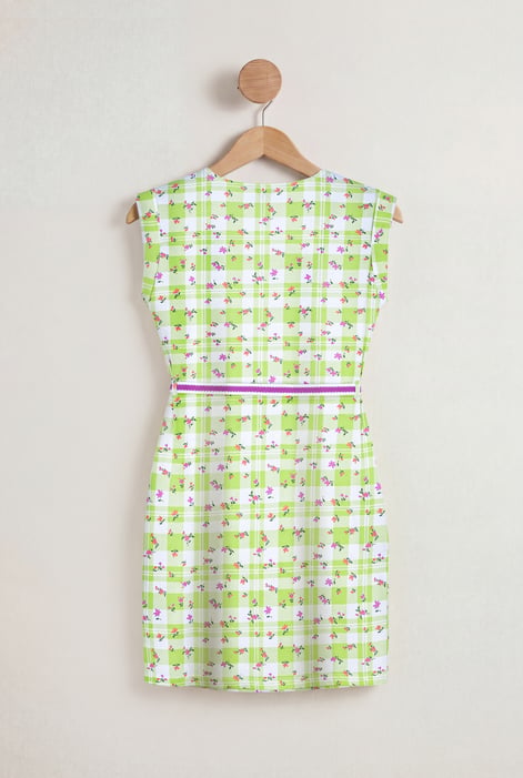 Green Belted Printed Jersey Dress