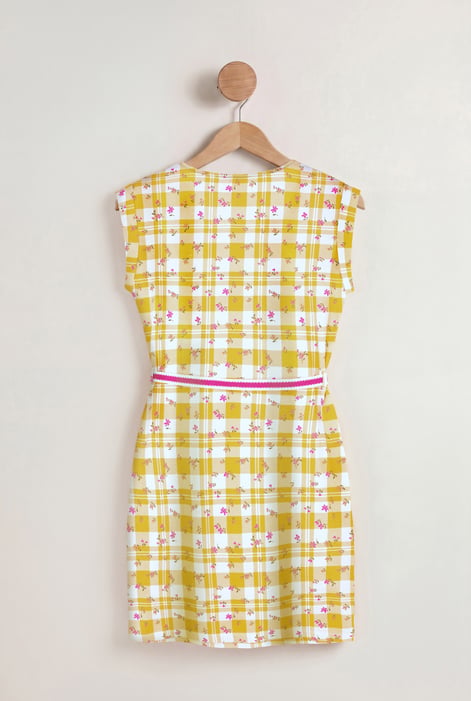 Yellow Belted Printed Jersey Dress