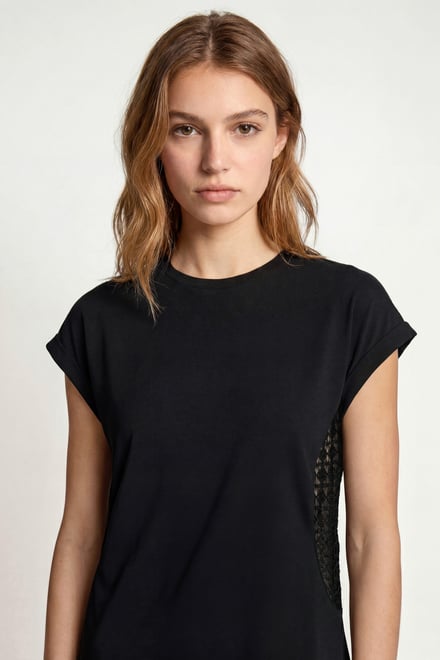 Patch Cut Lace Jersey Dress
