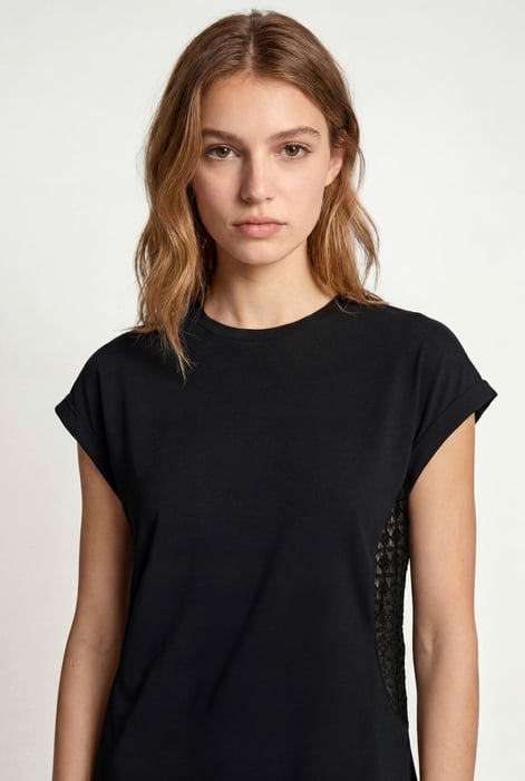 Black Patch Cut Lace Jersey Dress