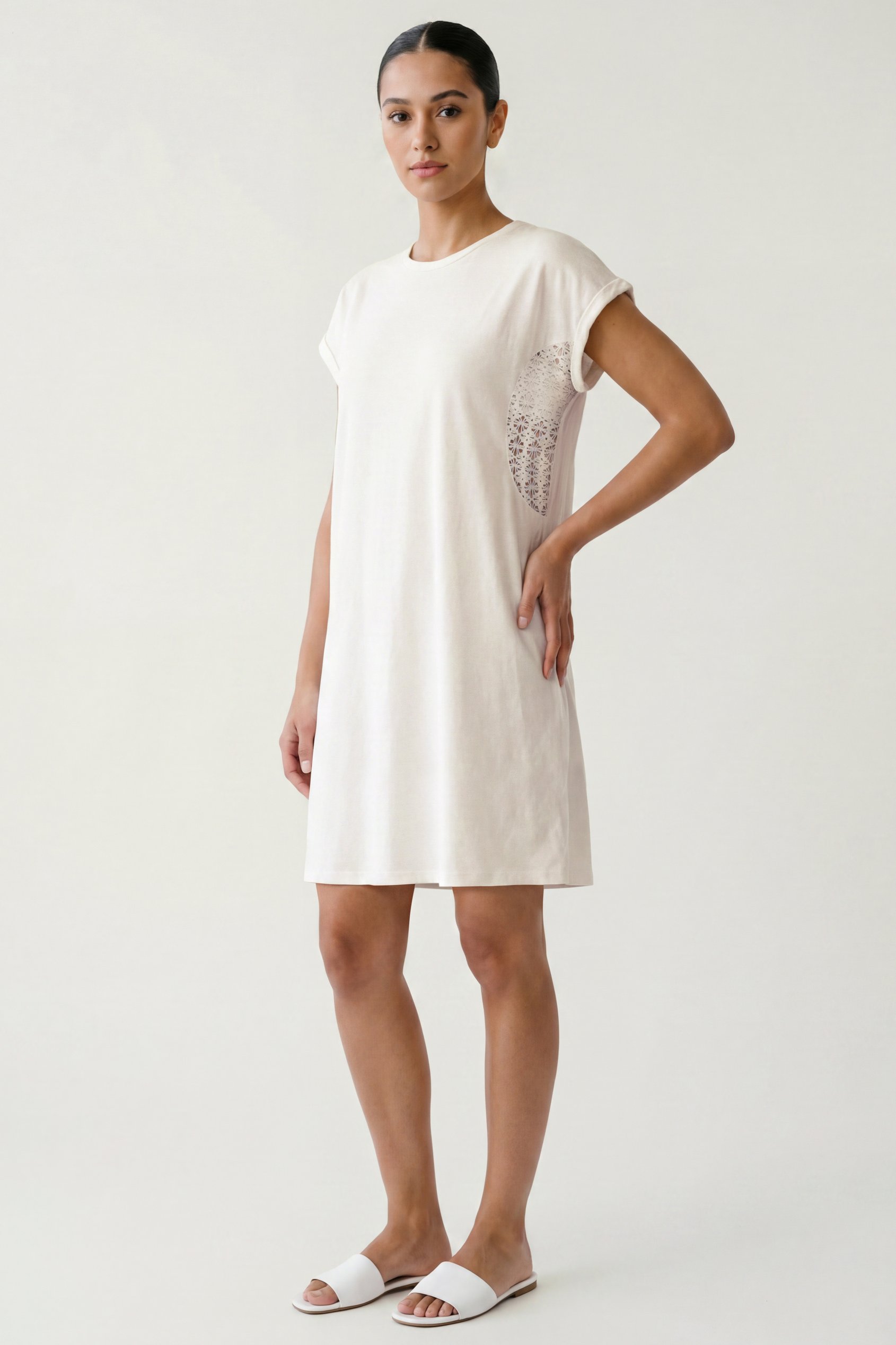Patch Cut Lace Jersey Dress