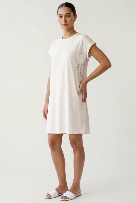 White Patch Cut Lace Jersey Dress