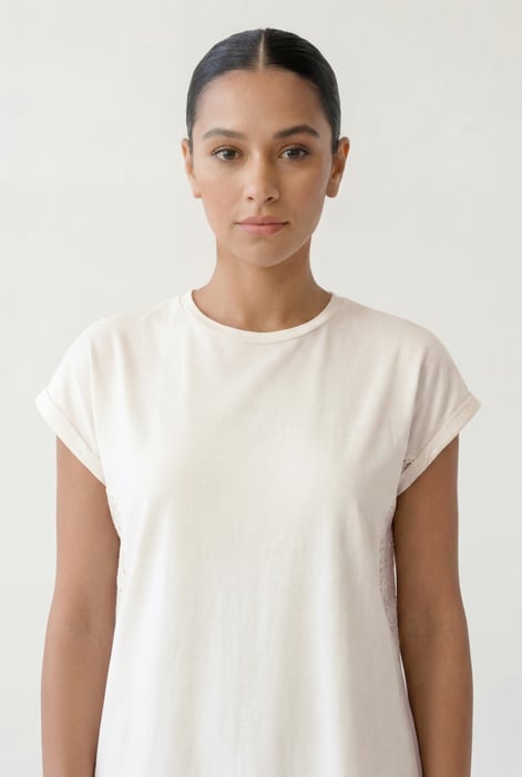 White Patch Cut Lace Jersey Dress