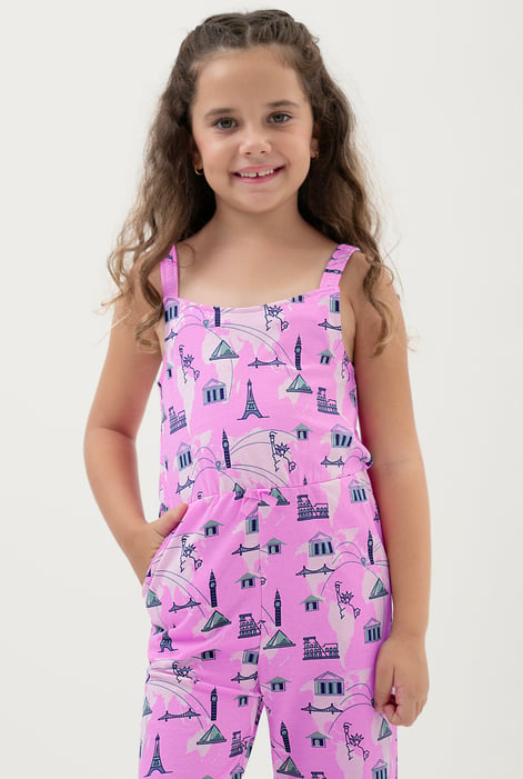 Girls Purple City Print Jumpsuit (12/18mths - 6/7yrs)