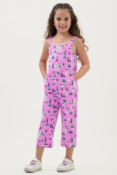 Girls Purple City Print Jumpsuit (12/18mths - 6/7yrs)