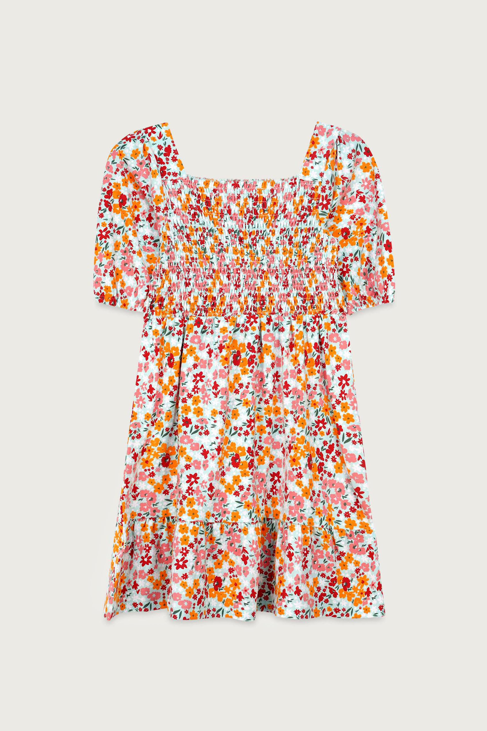 Girls Printed Smoky Tiered Dress ( 5yrs-11yrs)
