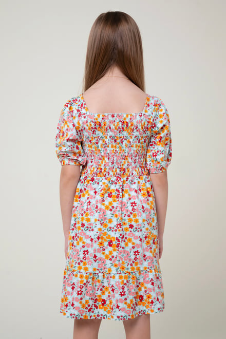 Girls Printed Smoky Tiered Dress ( 5yrs-11yrs)