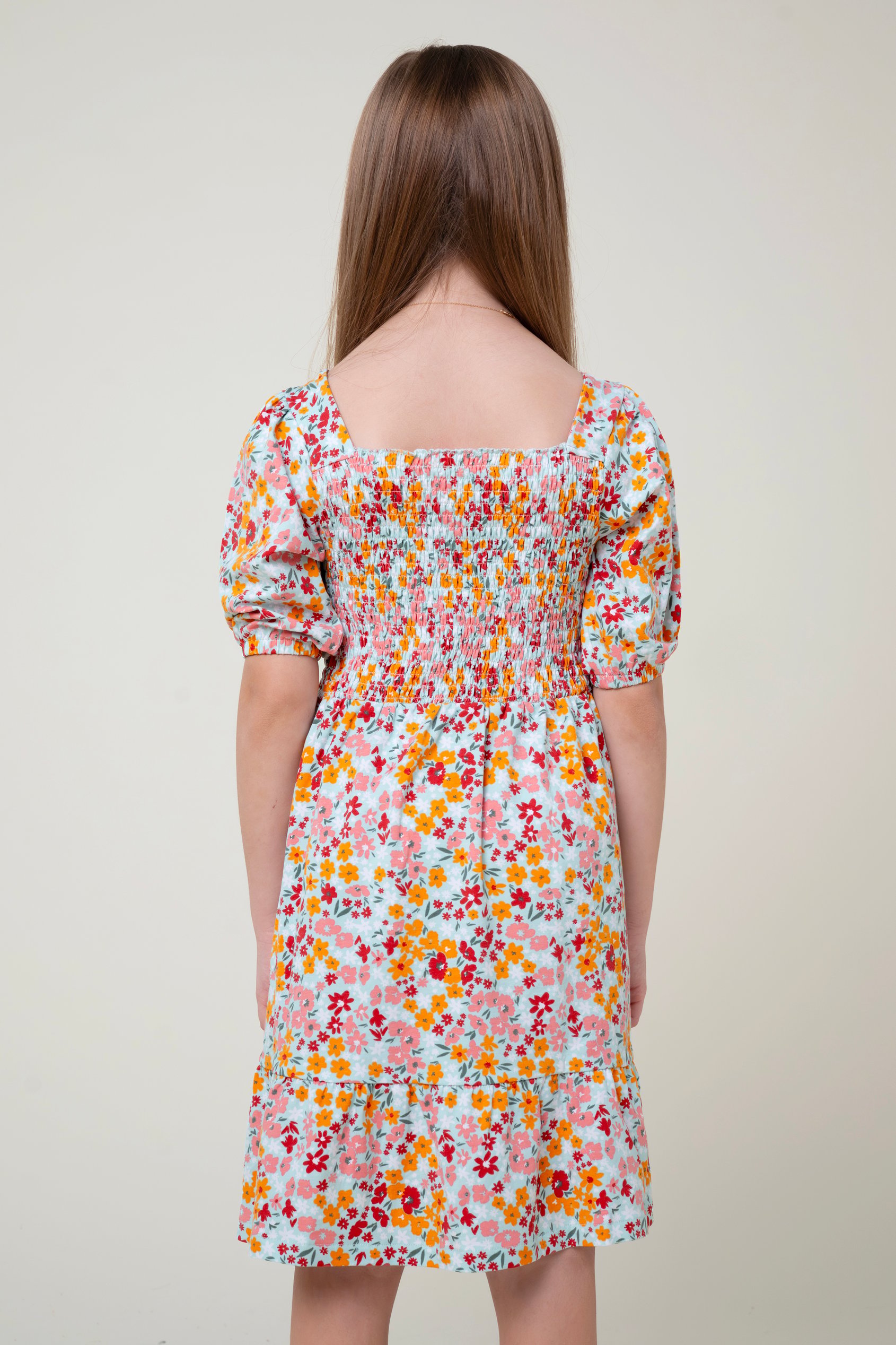 Girls Printed Smoky Tiered Dress ( 5yrs-11yrs)