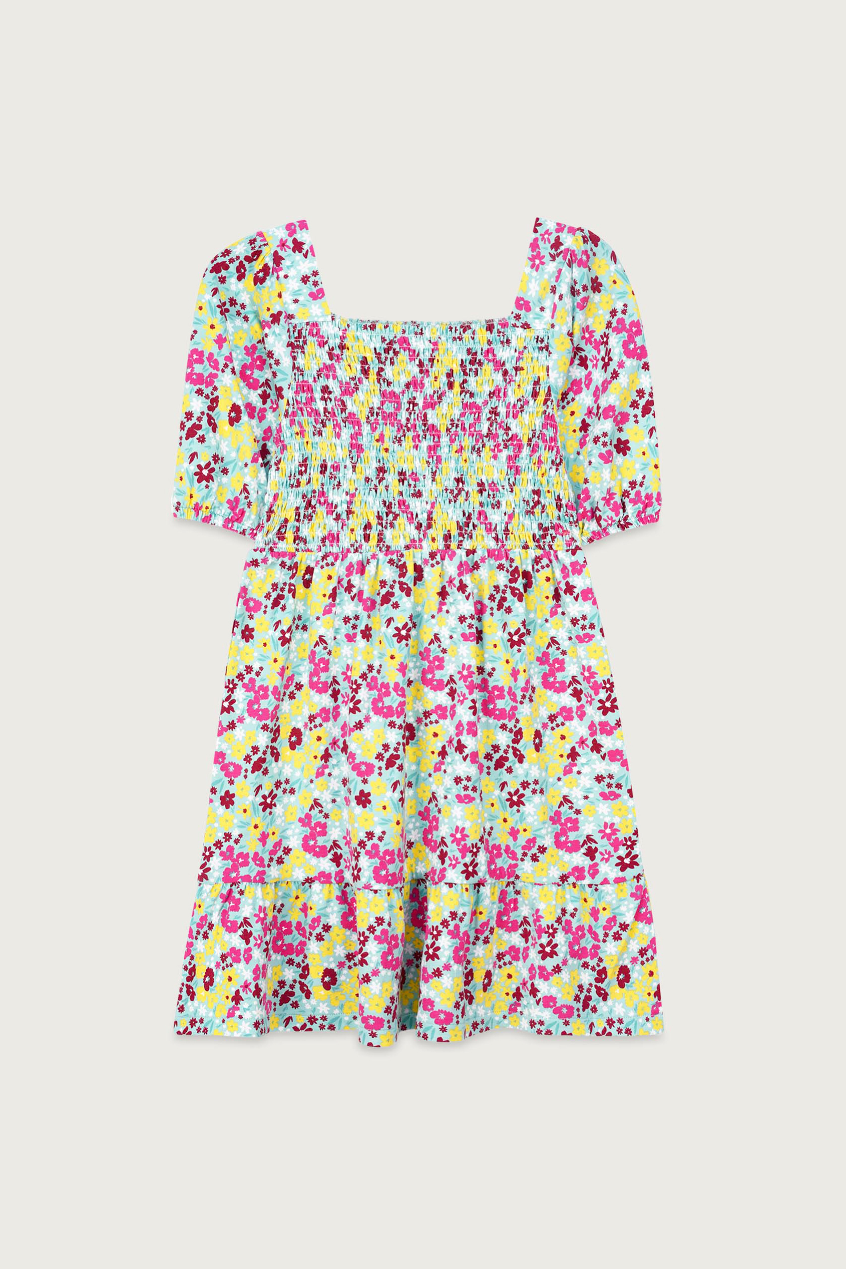 Girls Printed Smoky Tiered Dress ( 5yrs-11yrs)