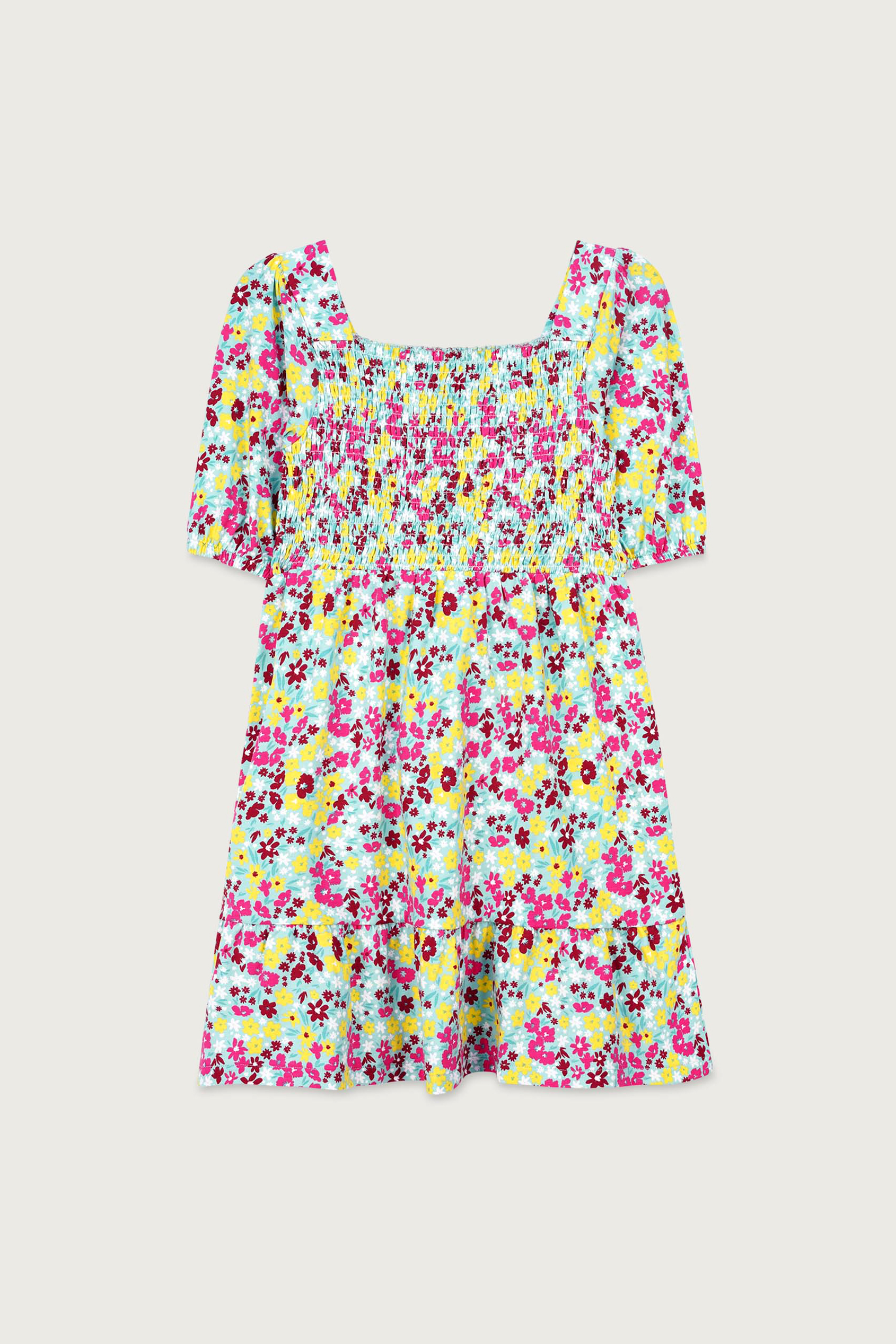 Girls Printed Smoky Tiered Dress ( 5yrs-11yrs)