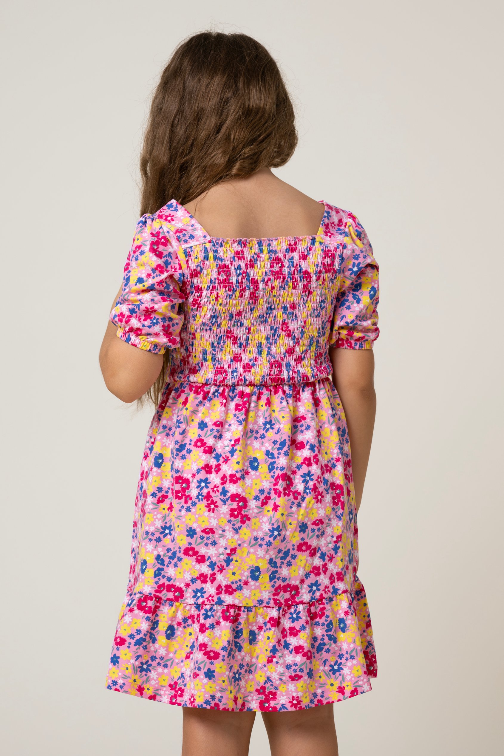 Girls Printed Smoky Tiered Dress ( 5yrs-11yrs)