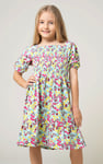 Girls Printed Smoky Tiered Dress ( 5yrs-11yrs)