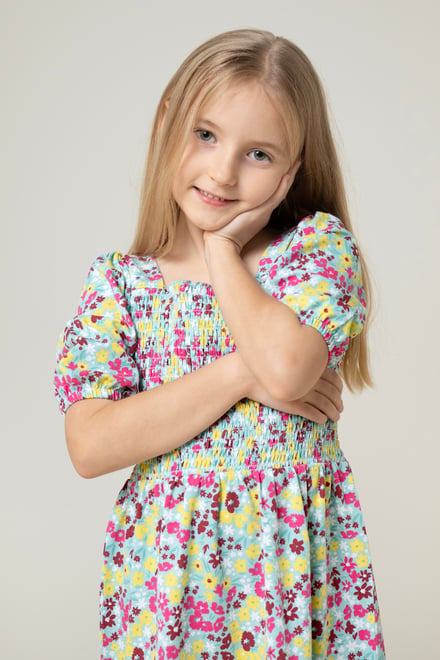 Girls Printed Smoky Tiered Dress ( 5yrs-11yrs)