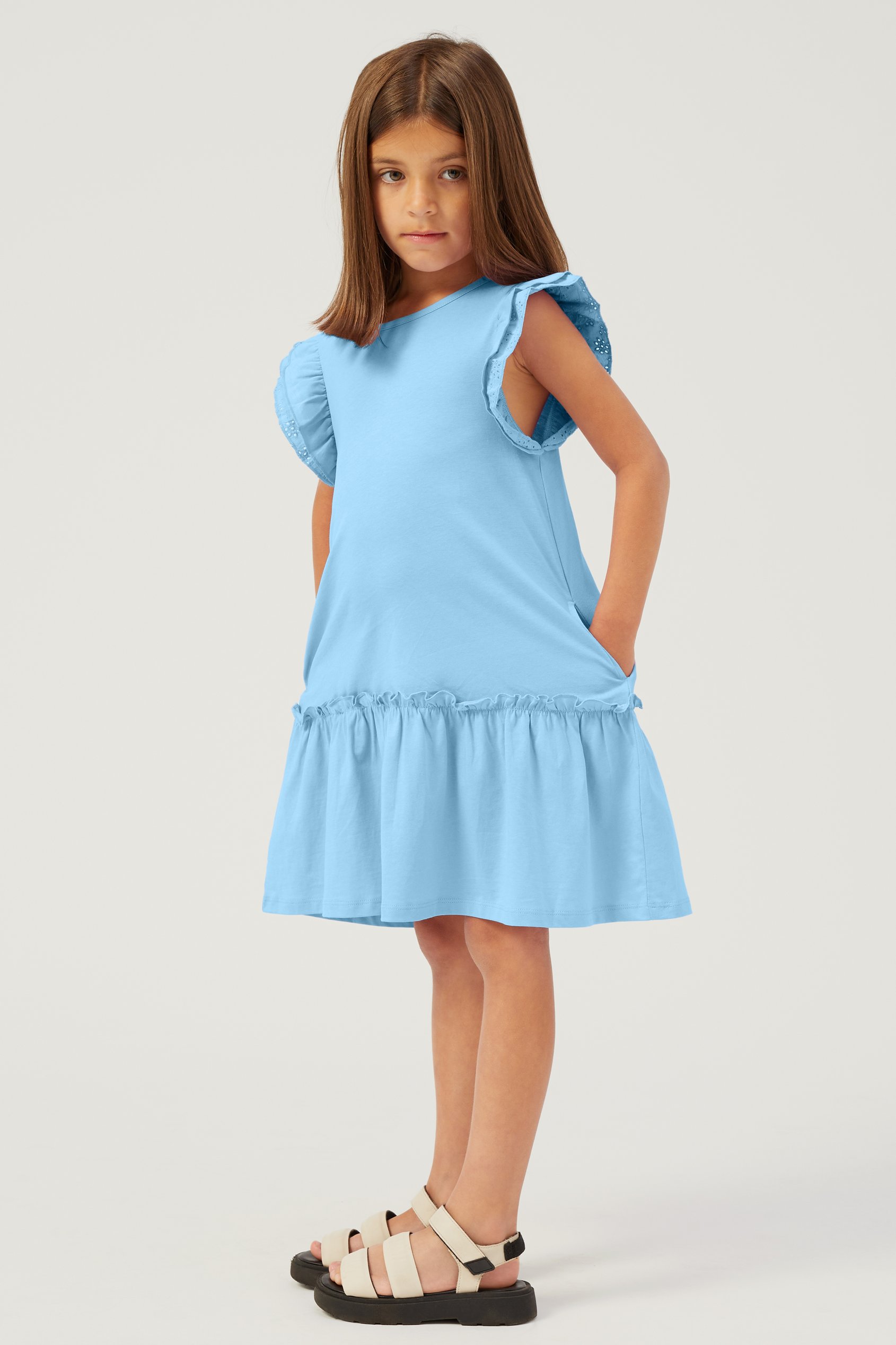 Girls Ruffle Sleeve Jersey Dress