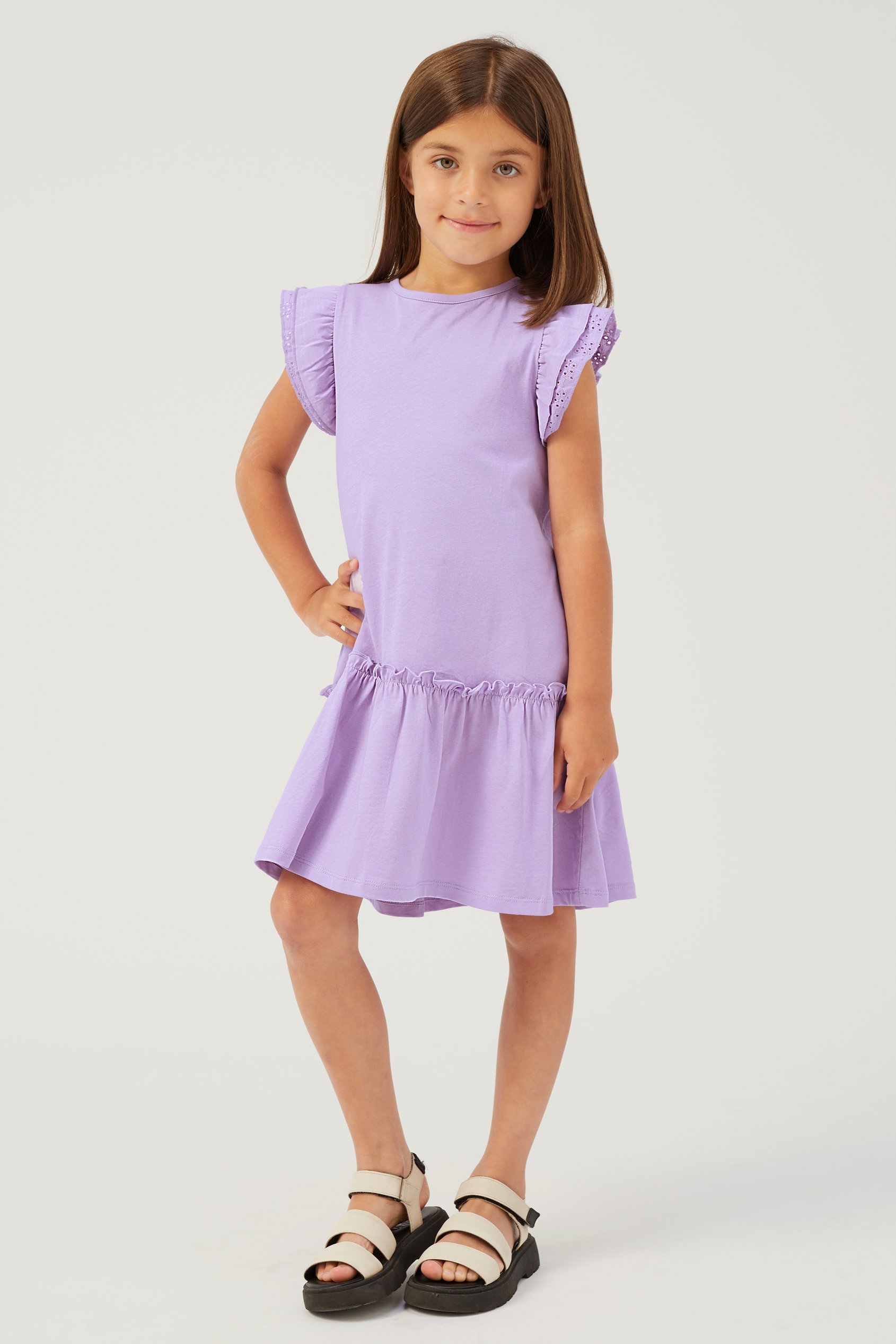 Girls Ruffle Sleeve Jersey Dress