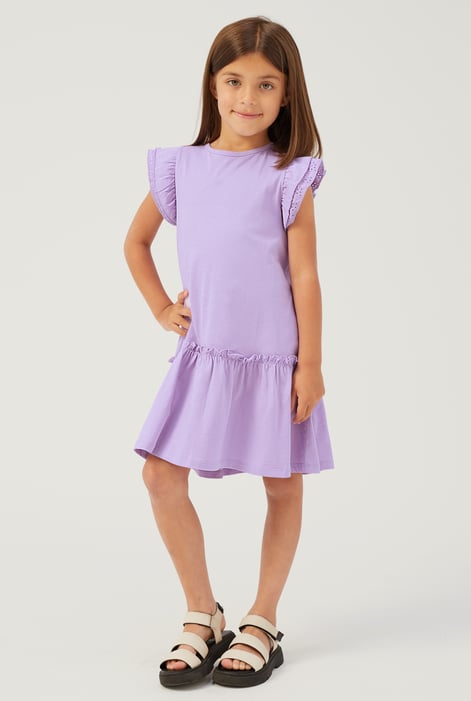 Girls Blue Ruffle Sleeve Jersey Dress