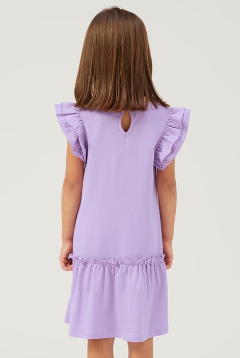 Girls Purple Ruffle Sleeve Jersey Dress
