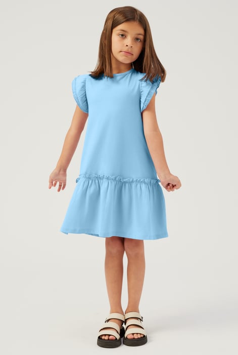 Girls Blue Ruffle Sleeve Jersey Dress