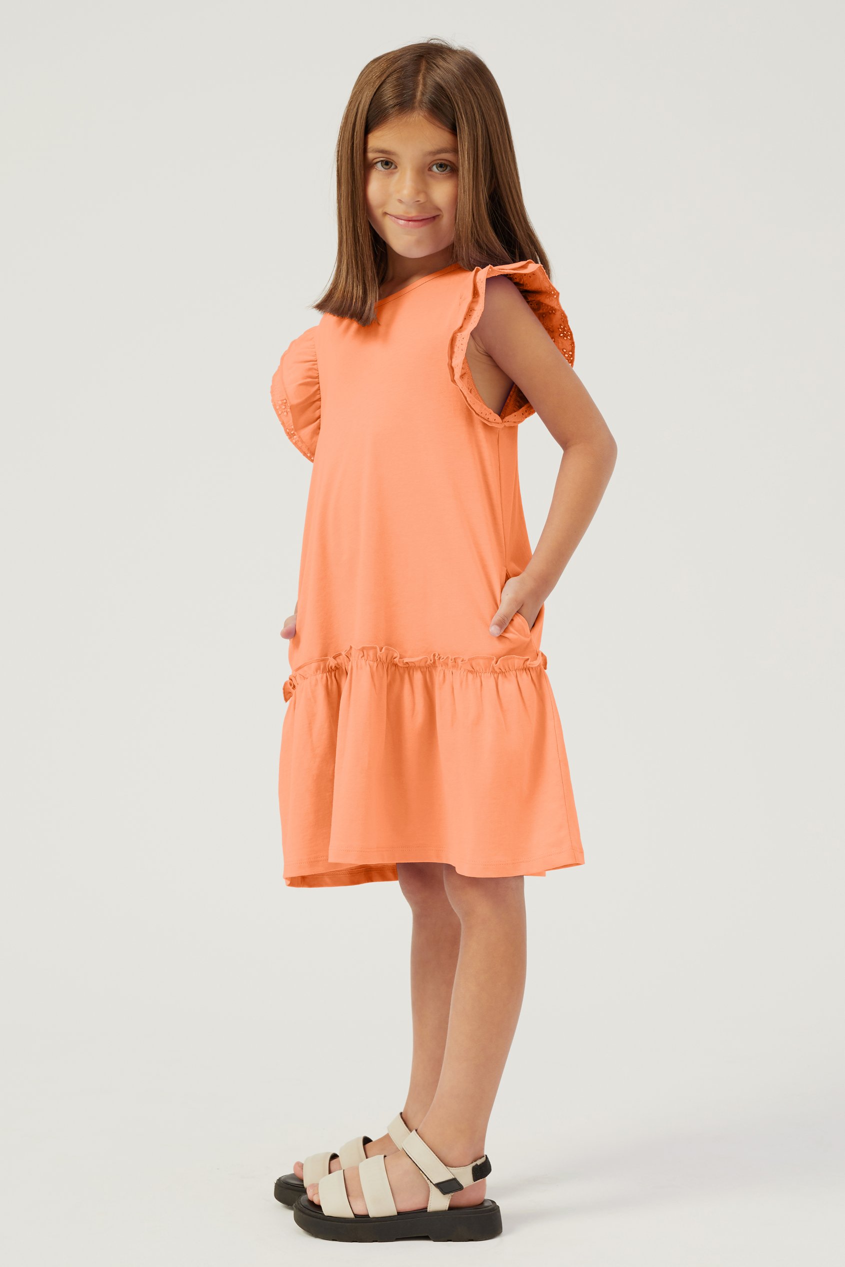 Girls Ruffle Sleeve Jersey Dress