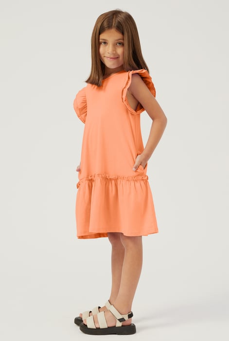 Girls Blue Ruffle Sleeve Jersey Dress