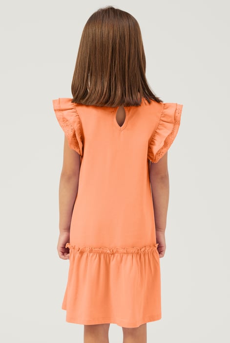 Girls Orange Ruffle Sleeve Jersey Dress