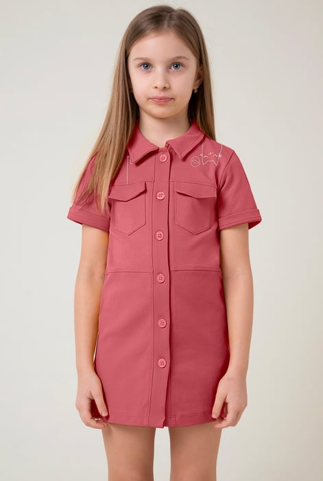 Red Utility Girls Shirt Dress (2yrs-9yrs)