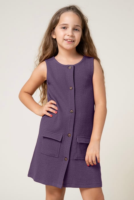 Girls Purple Sleeveless Button Front Dress (2yrs-9yrs)