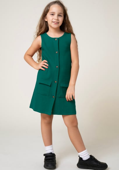 Girls Sleeveless Button Front Dress (2yrs-9yrs)