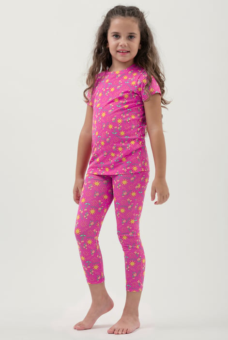 Girls White Sun Flower Print Pyjama Set