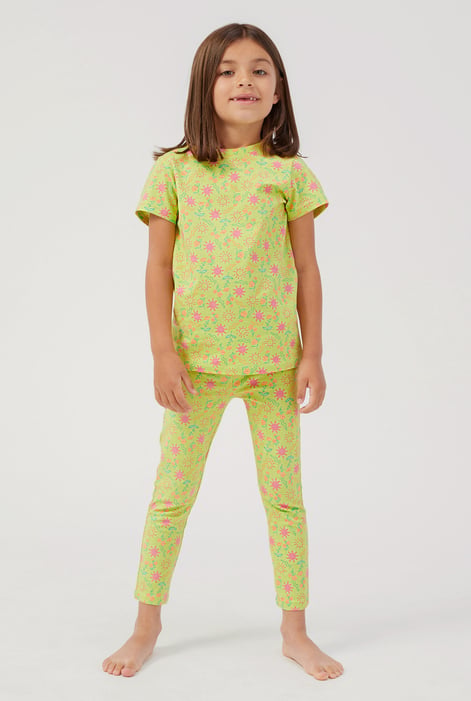 Girls White Sun Flower Print Pyjama Set