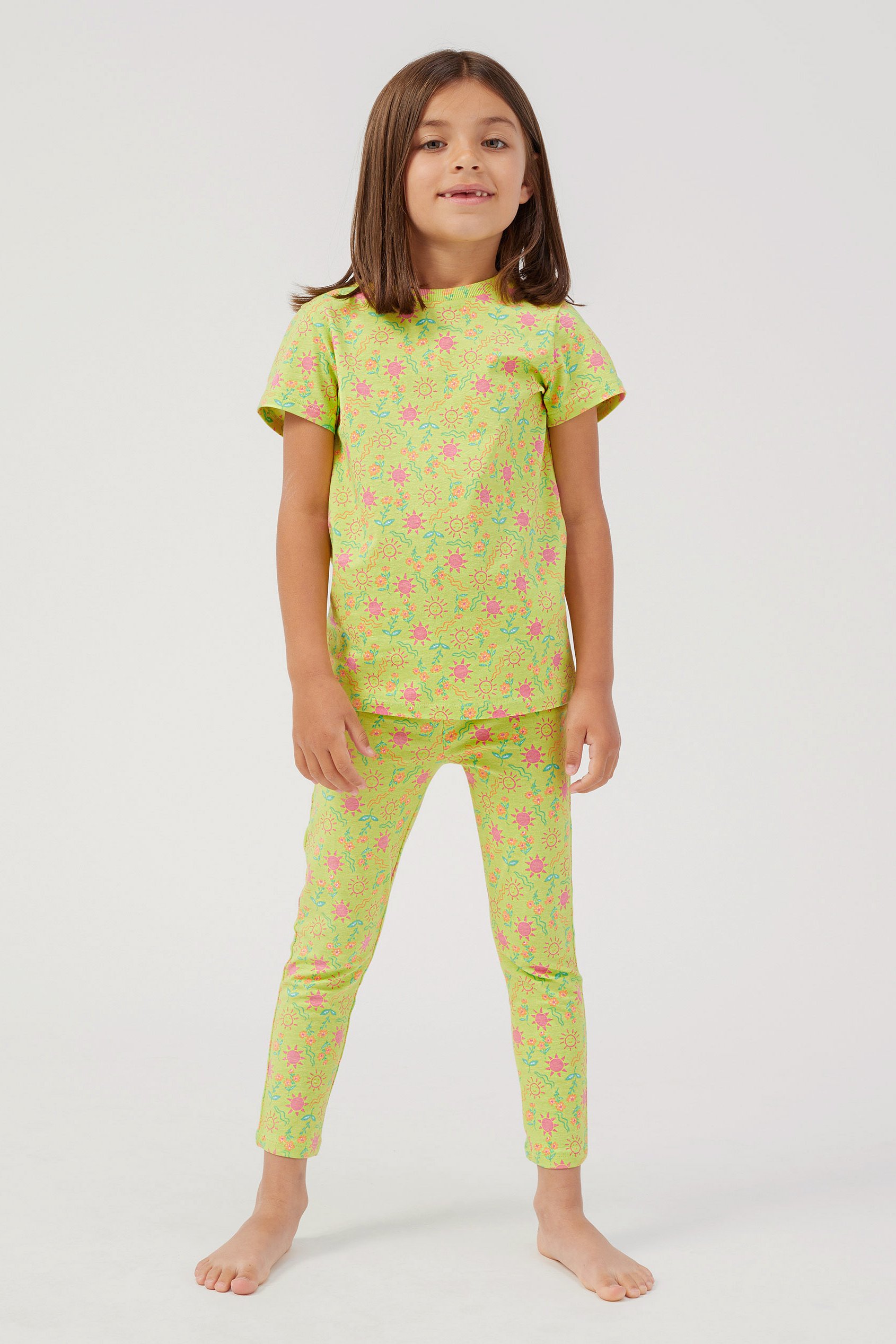 Enorsia Girls Green Sun Flower Print Pyjama Set - Uk 12/18 Mths