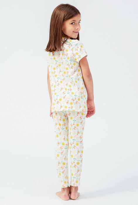 Girls White Sun Flower Print Pyjama Set